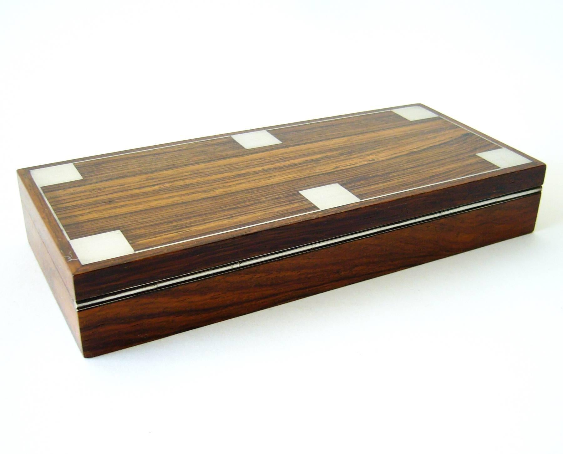 Scandinavian Modern Hans Hansen Rosewood with Sterling Silver Inlay Box and Lighter