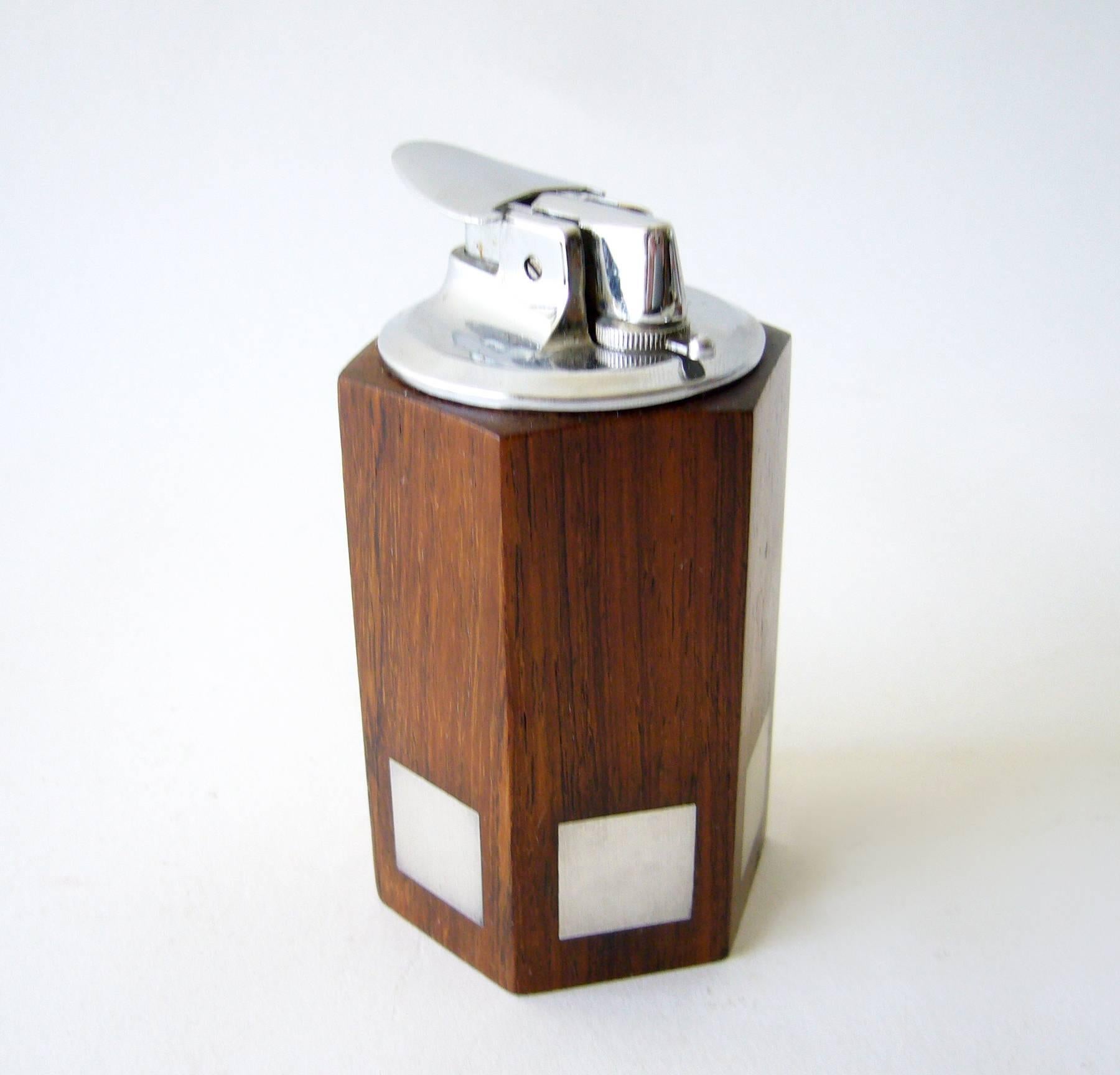 Danish Hans Hansen Rosewood with Sterling Silver Inlay Box and Lighter