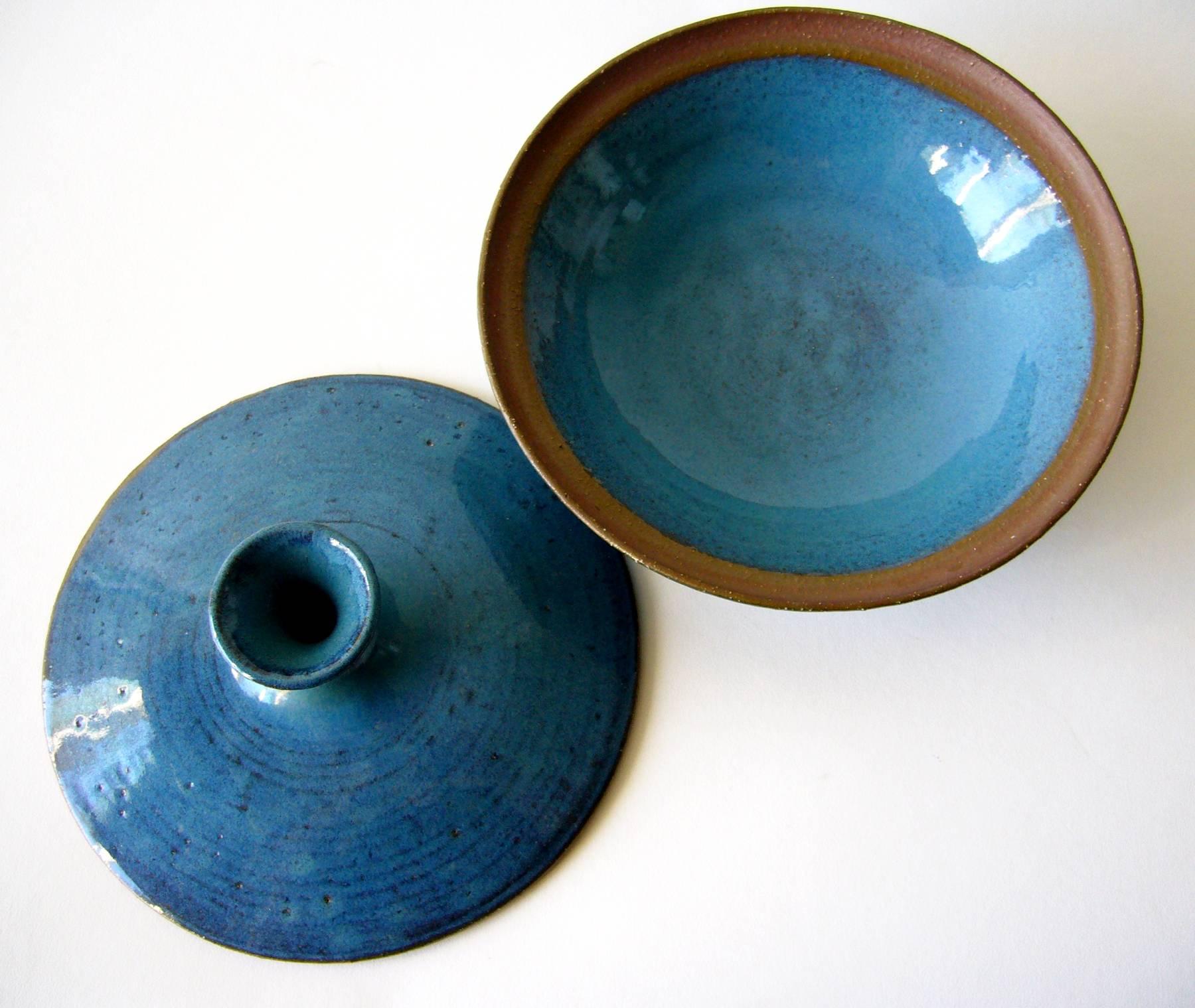 Mid-Century Modern 1960s Ira Bates California Studio Stoneware Lidded Bowl