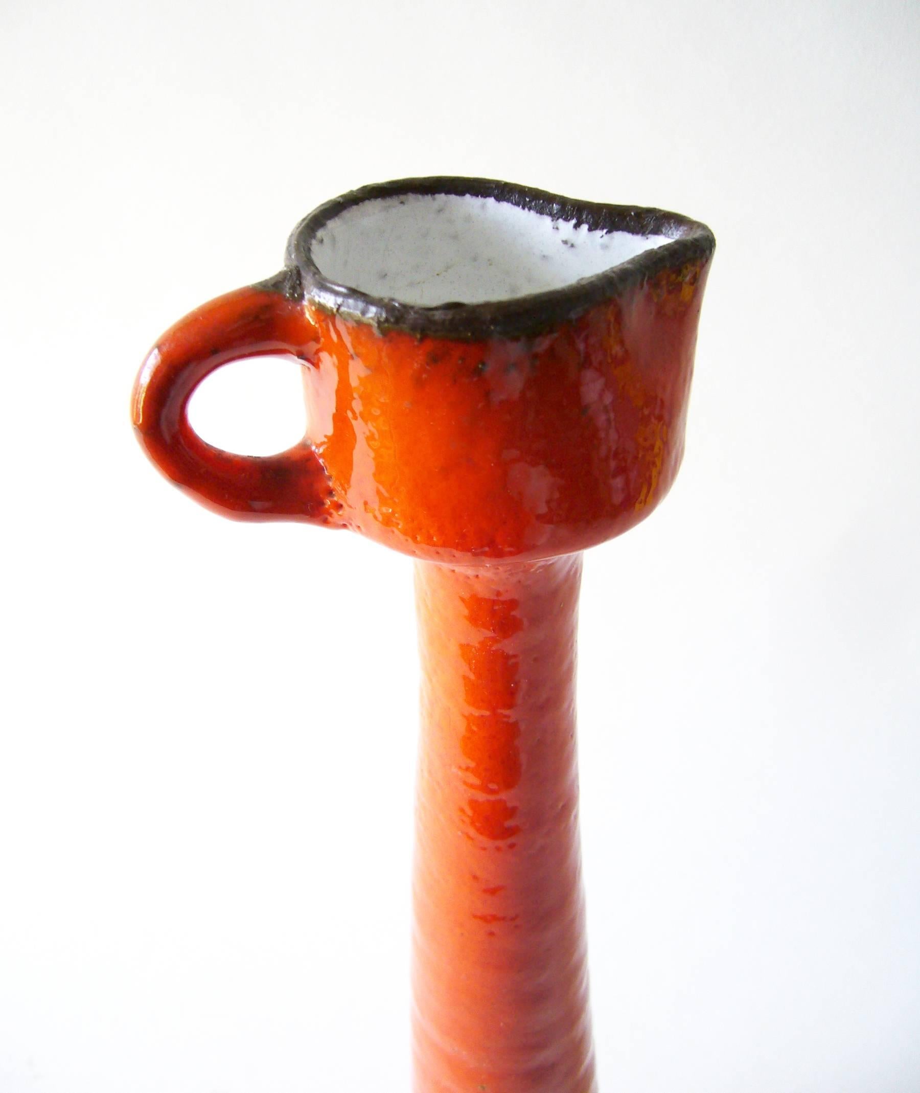 French Modernist Elongated Glazed Ceramic Ewer Vase In Excellent Condition In Palm Springs, CA