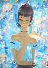 1970s Igor Pantuhoff Oil on Canvas Brunette Girl in Blue