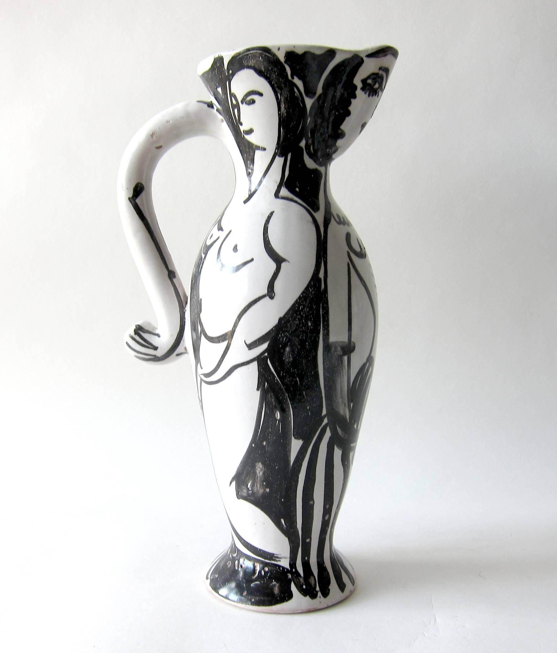 Ljuba Naumovitch Ceramic Pottery Vallauris French Design Modernist Ewer In Excellent Condition In Palm Springs, CA