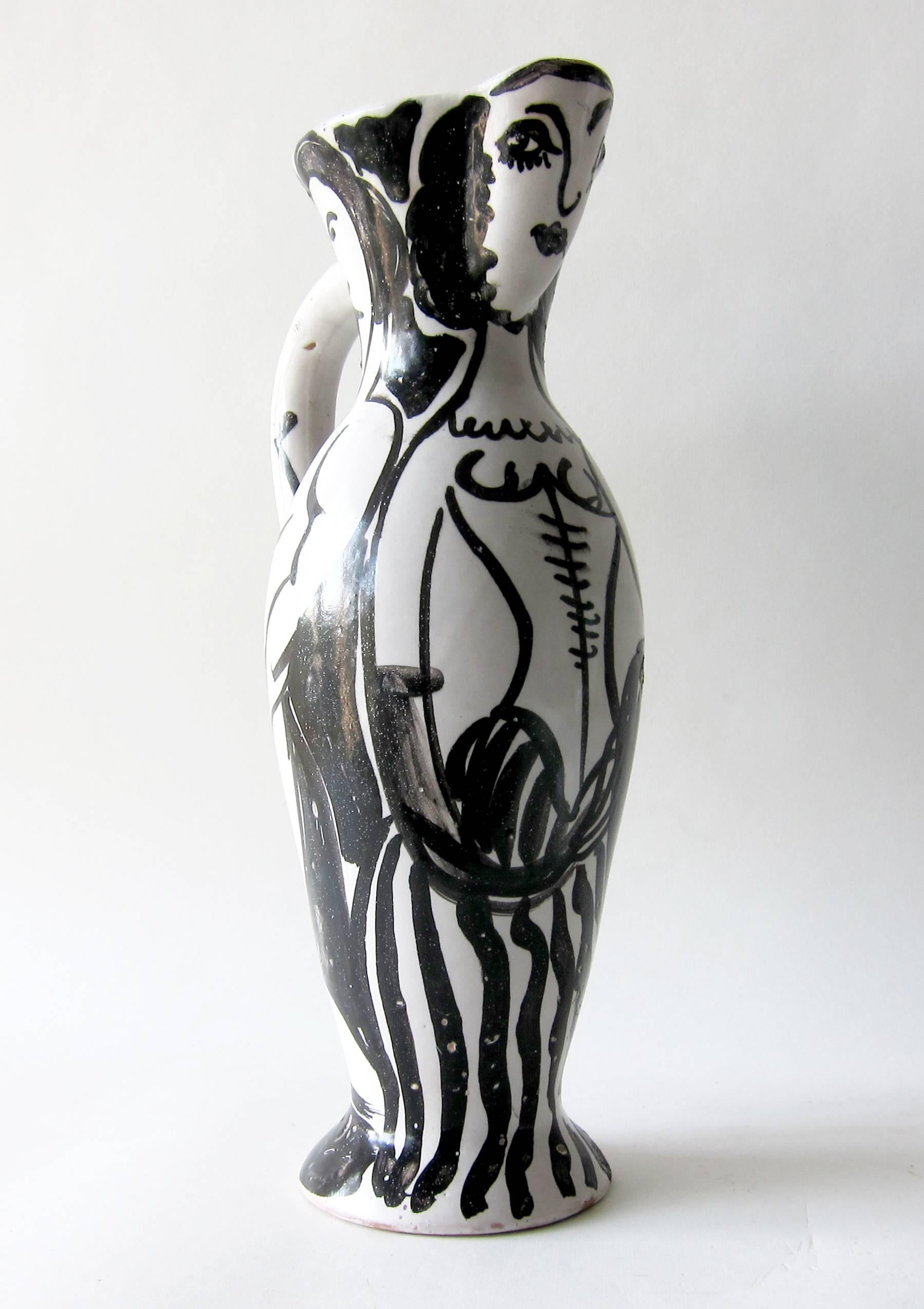 Glazed Ljuba Naumovitch Ceramic Pottery Vallauris French Design Modernist Ewer