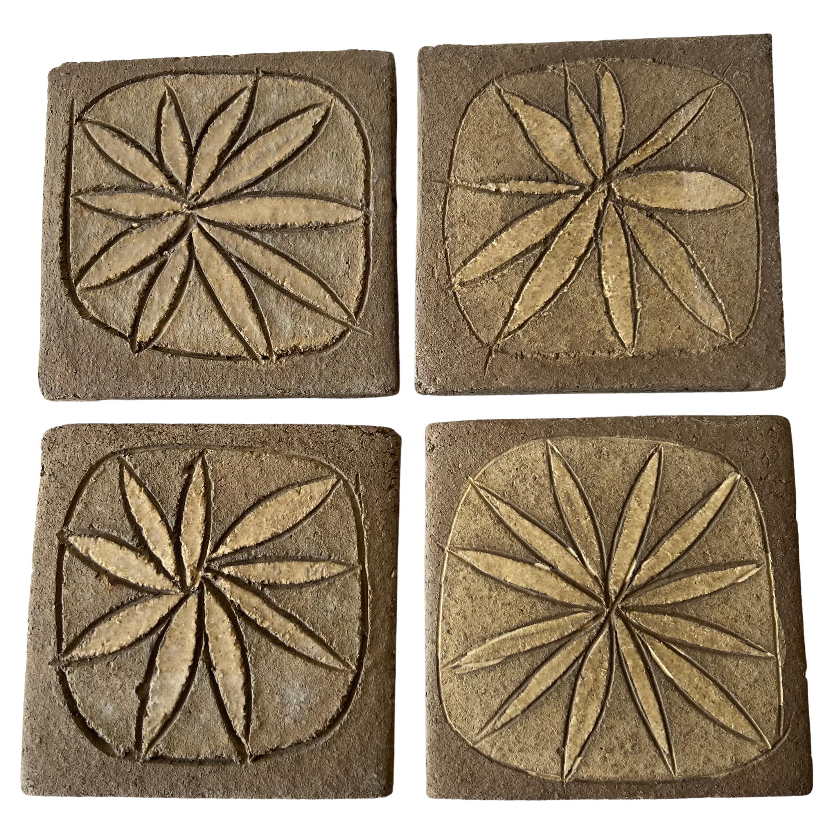 Stan Bitters Hans Sumph Ceramic Clay Sgraffito Lot of Four Tiles  For Sale