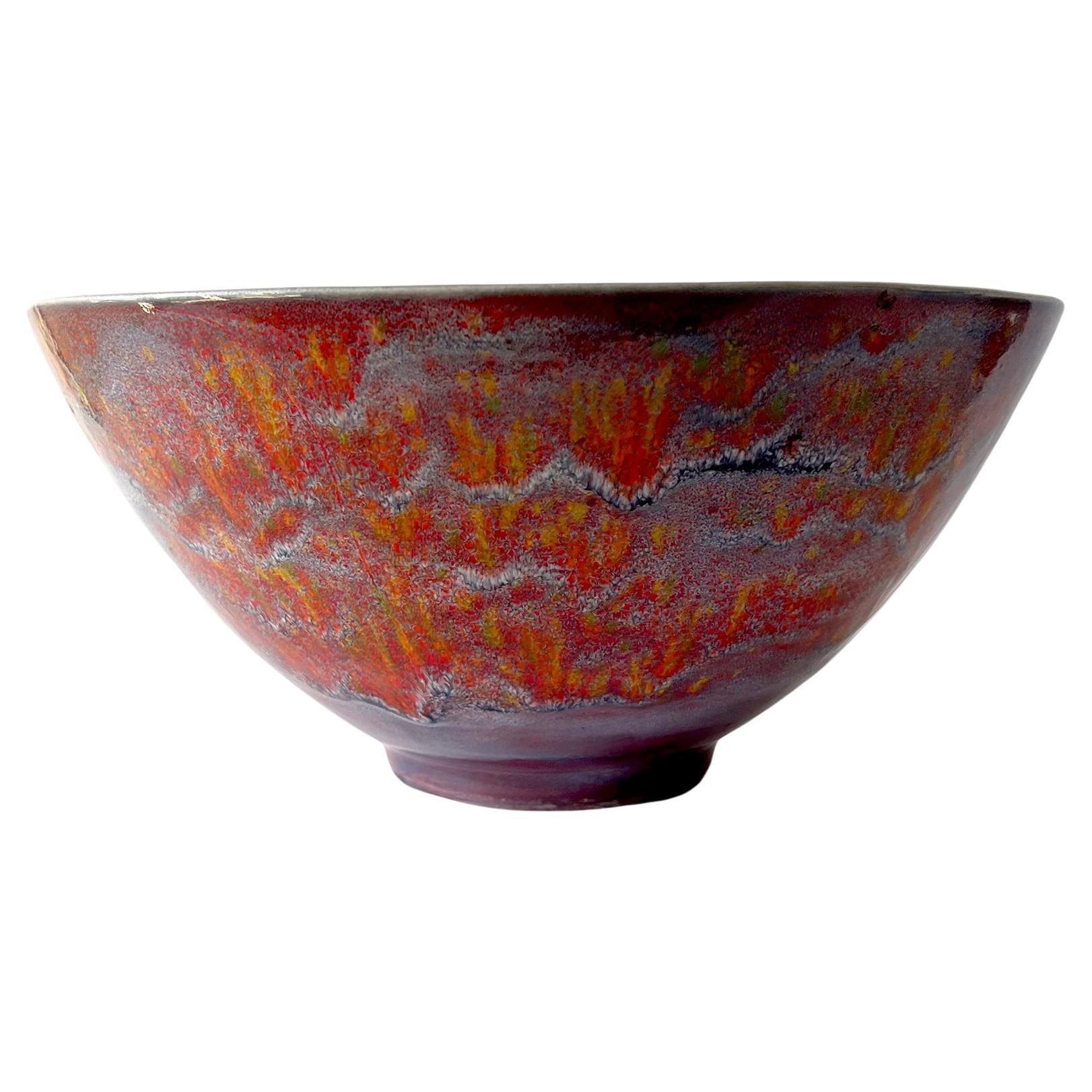 Colorful California studio pottery bowl created by William and Polia Pillin of Los Angeles, California. Bowl measures 5.25
