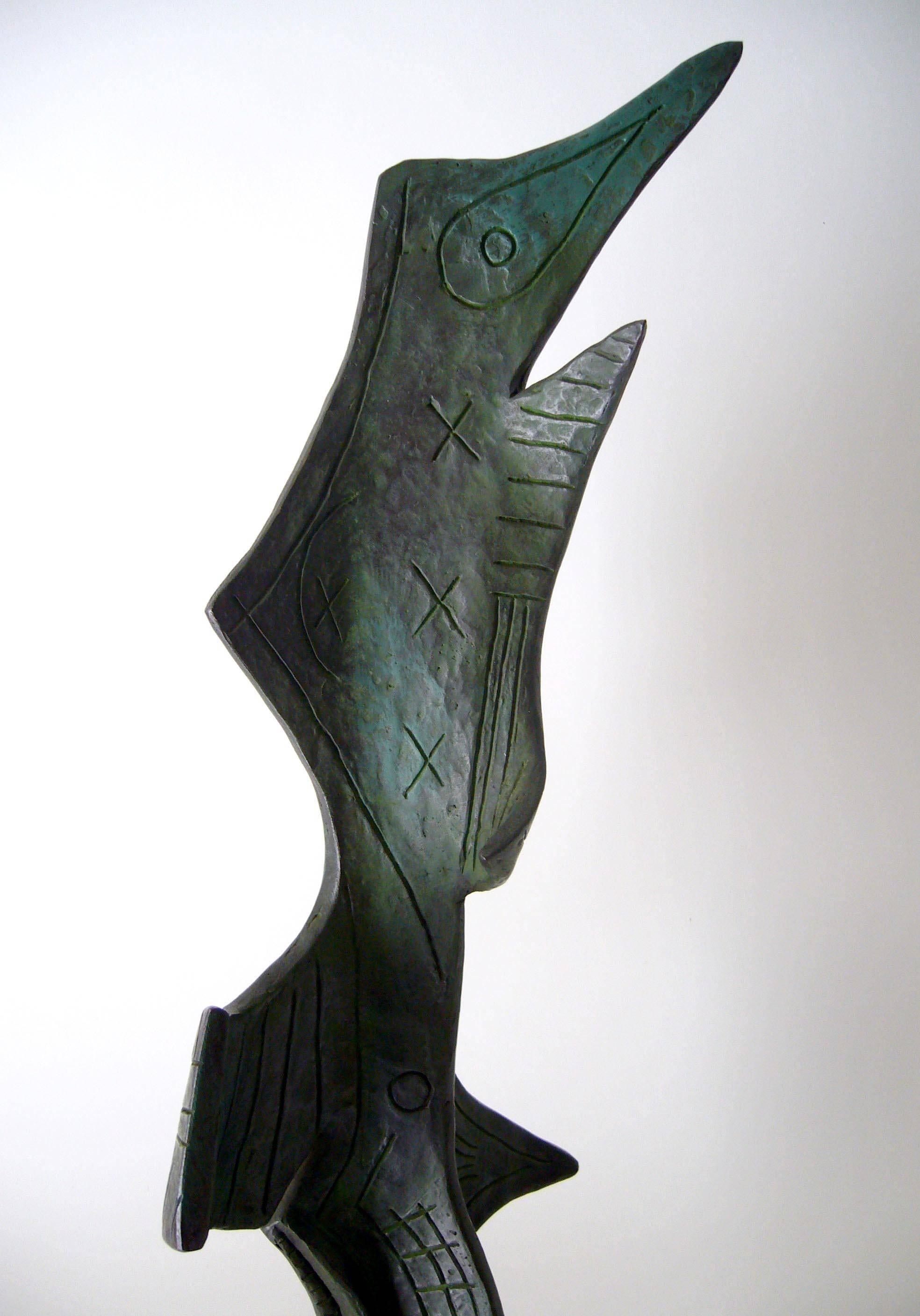 American 1950s Surrealist Modern Patinated Bronze on Marble Base Sculpture For Sale