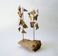 Brass Wood Abstract Tree Sculpture
