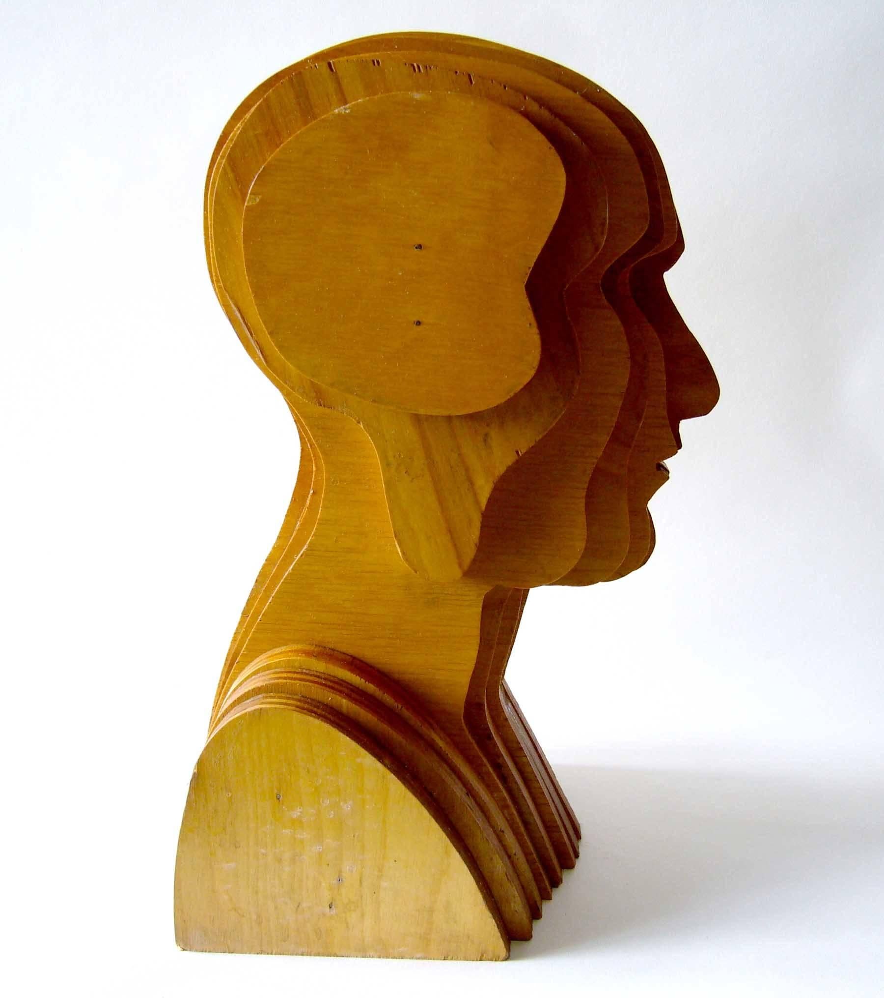 Mid-Century Modern Laminated Plywood Handmade Head Sculpture