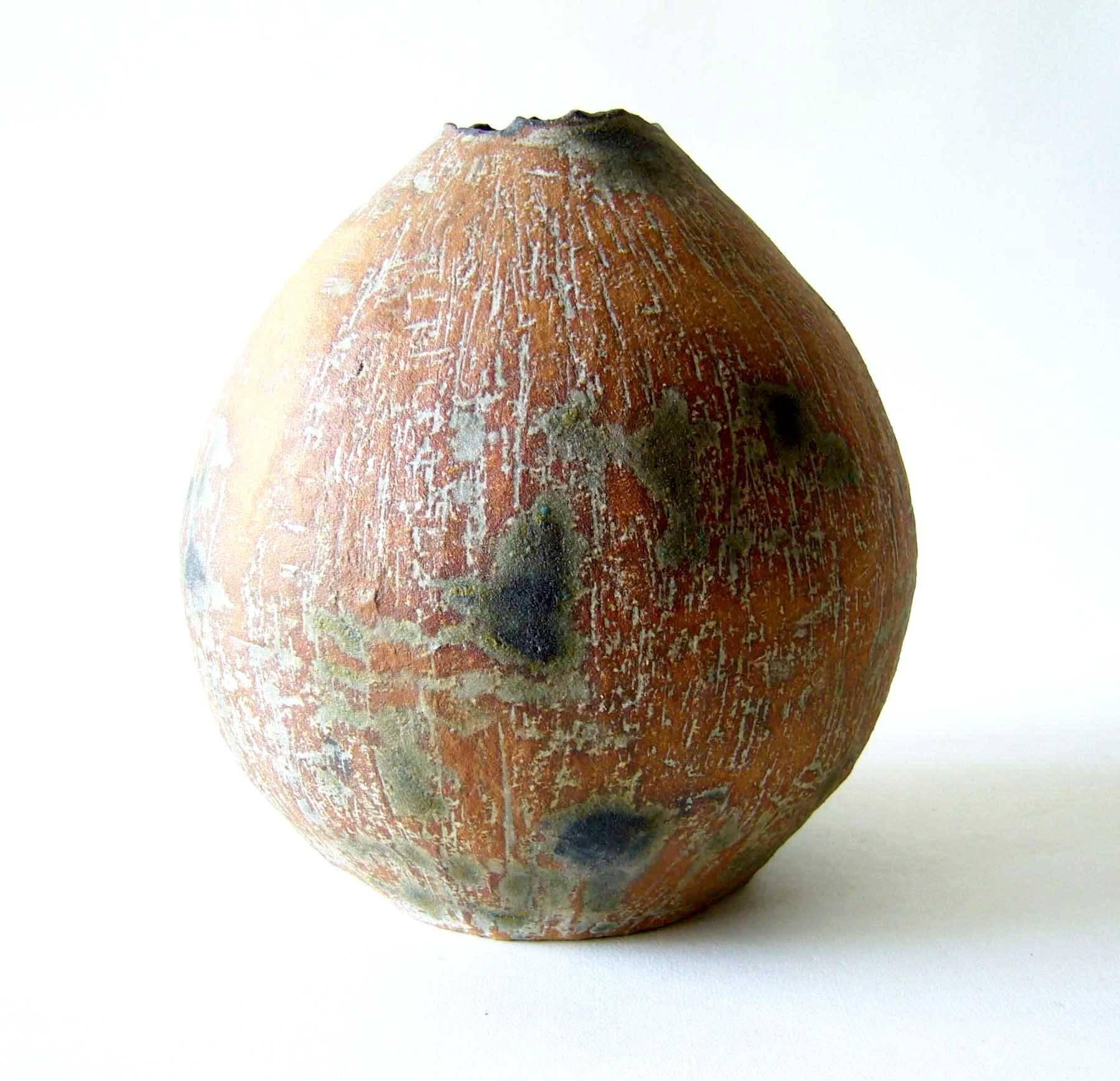 Organic Modern Ruth Bennett Stoneware Incised Smokey Vase