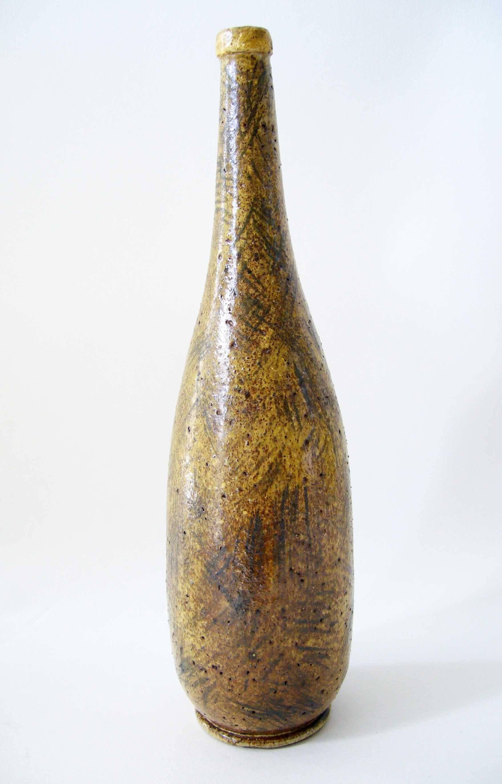 Stoneware vase with cubist decoration by Jack Mason of Stone Mountain, Georgia. Vase measures 12.5