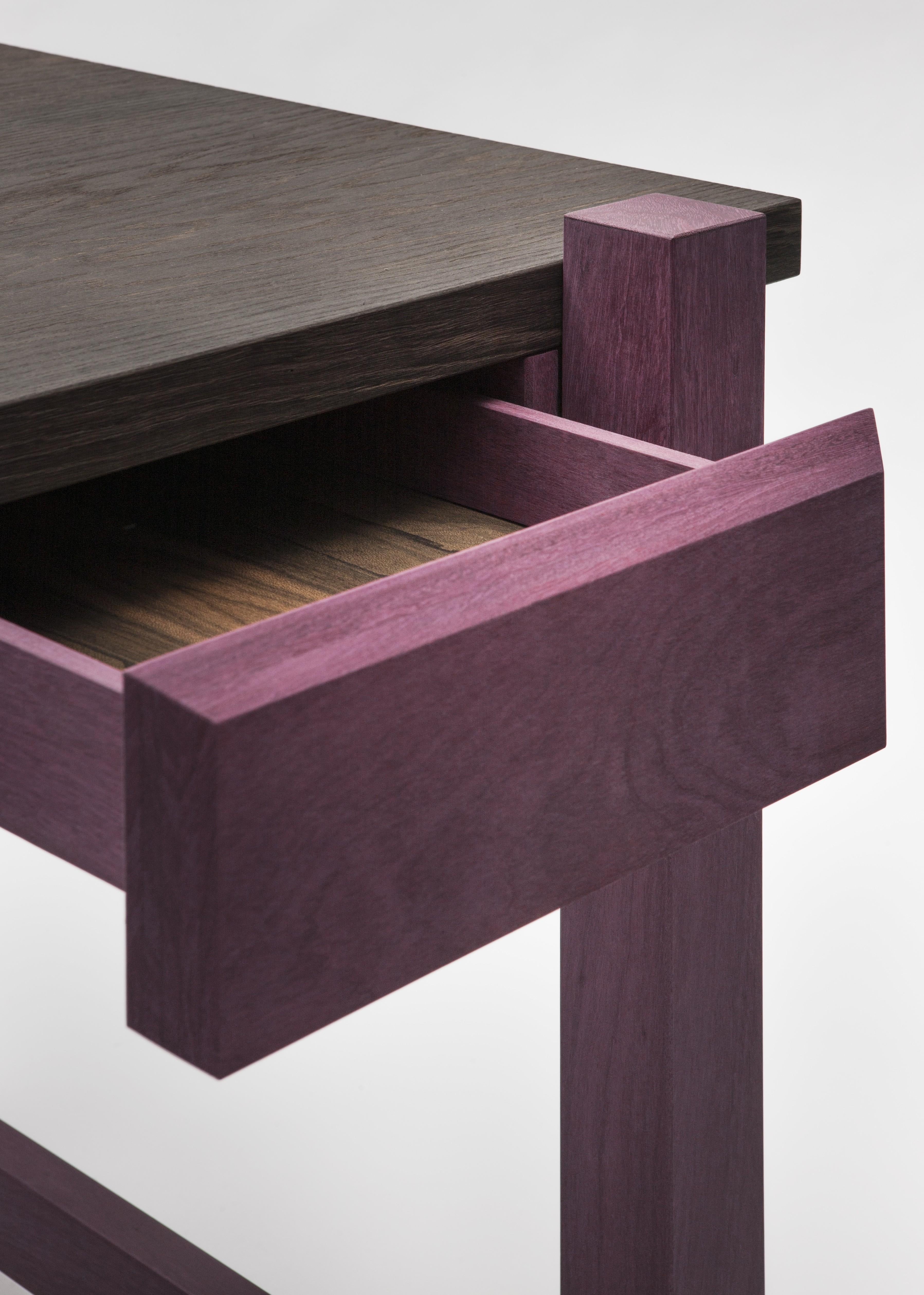 Scrittoio desk in ziricote wood, purpleheart, and fossil oak by Antonio Aricò In Good Condition For Sale In Milano, Lombardia