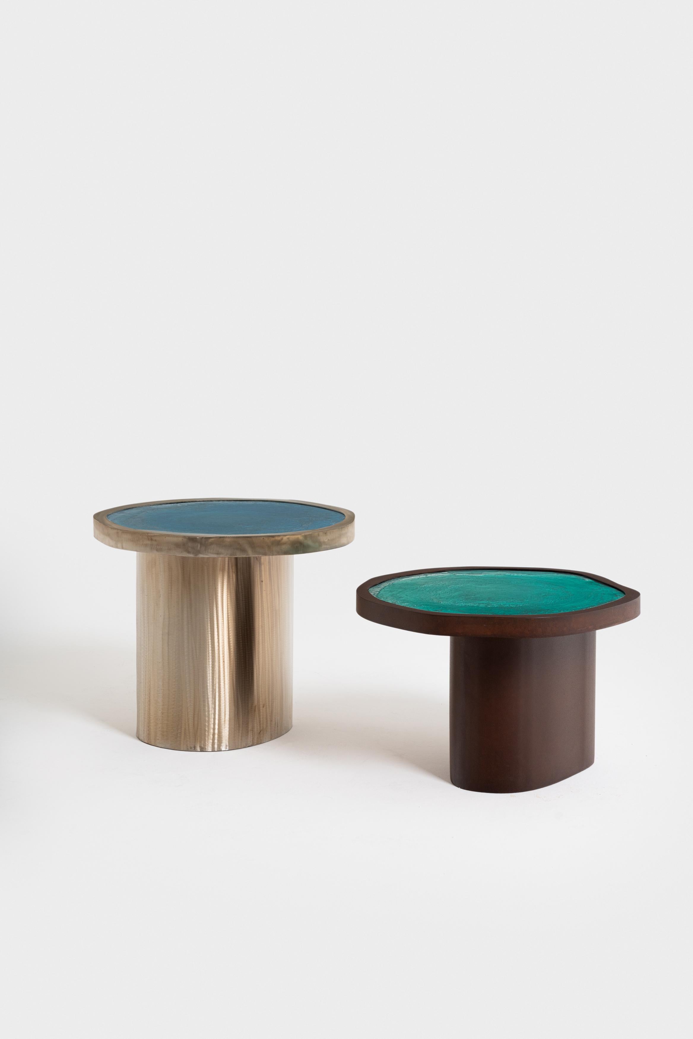 Table basse Ilune en résine bleue et acier corten par Andrea e Vittorio Bruno en vente 4