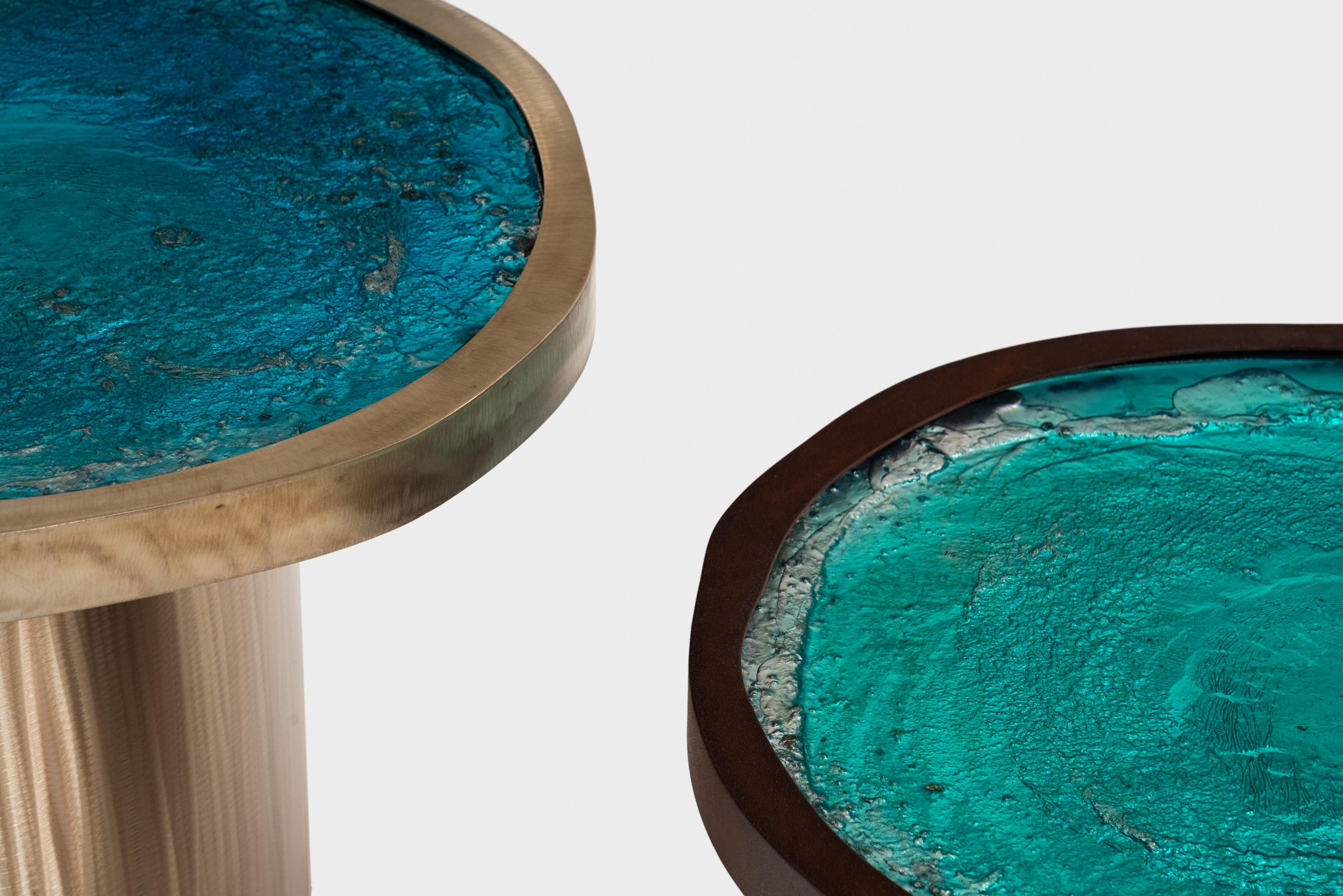 Table basse Ilune en résine bleue et acier corten par Andrea e Vittorio Bruno en vente 5