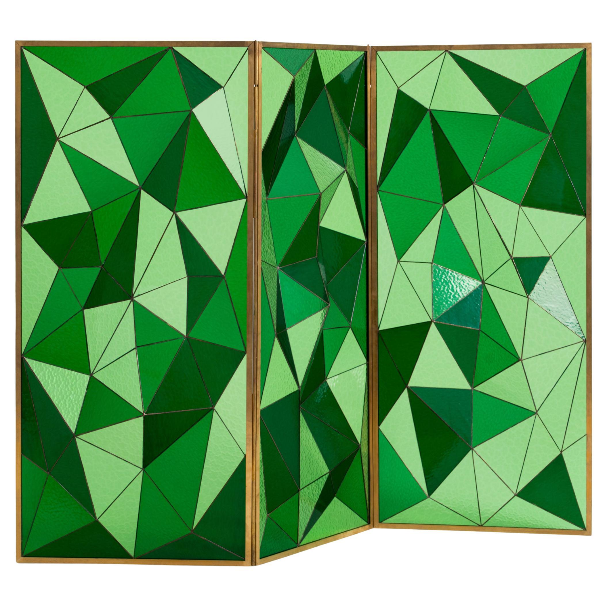 Séparation de pièce fractale en verre coloré et laiton par Andrea Mancuso en vente