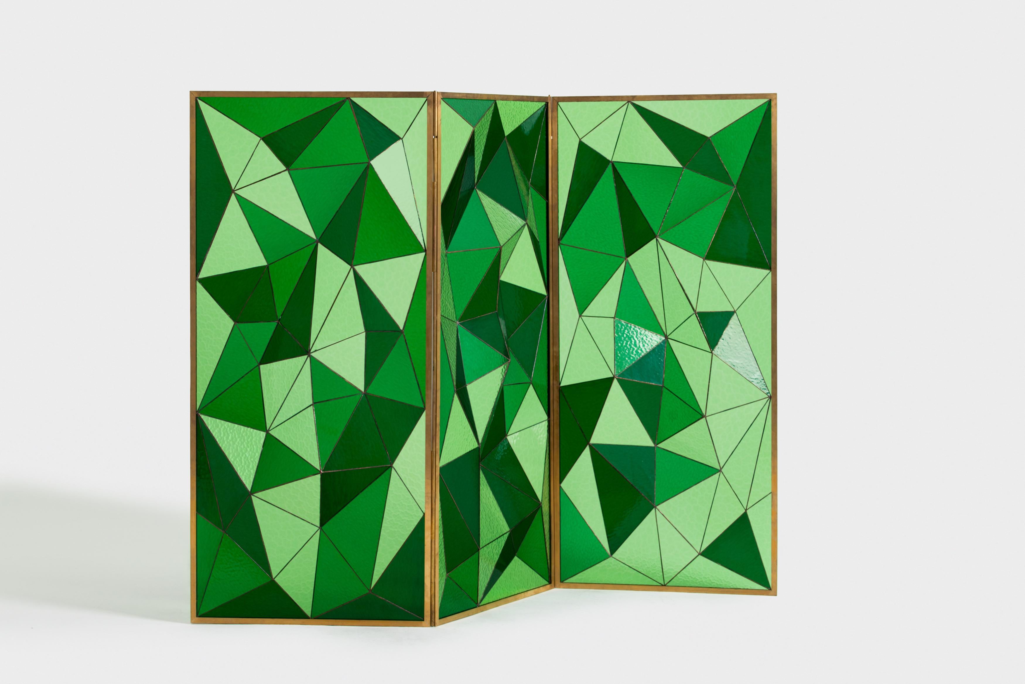 Séparation de pièce fractale en verre coloré et laiton par Andrea Mancuso Bon état - En vente à Milano, Lombardia