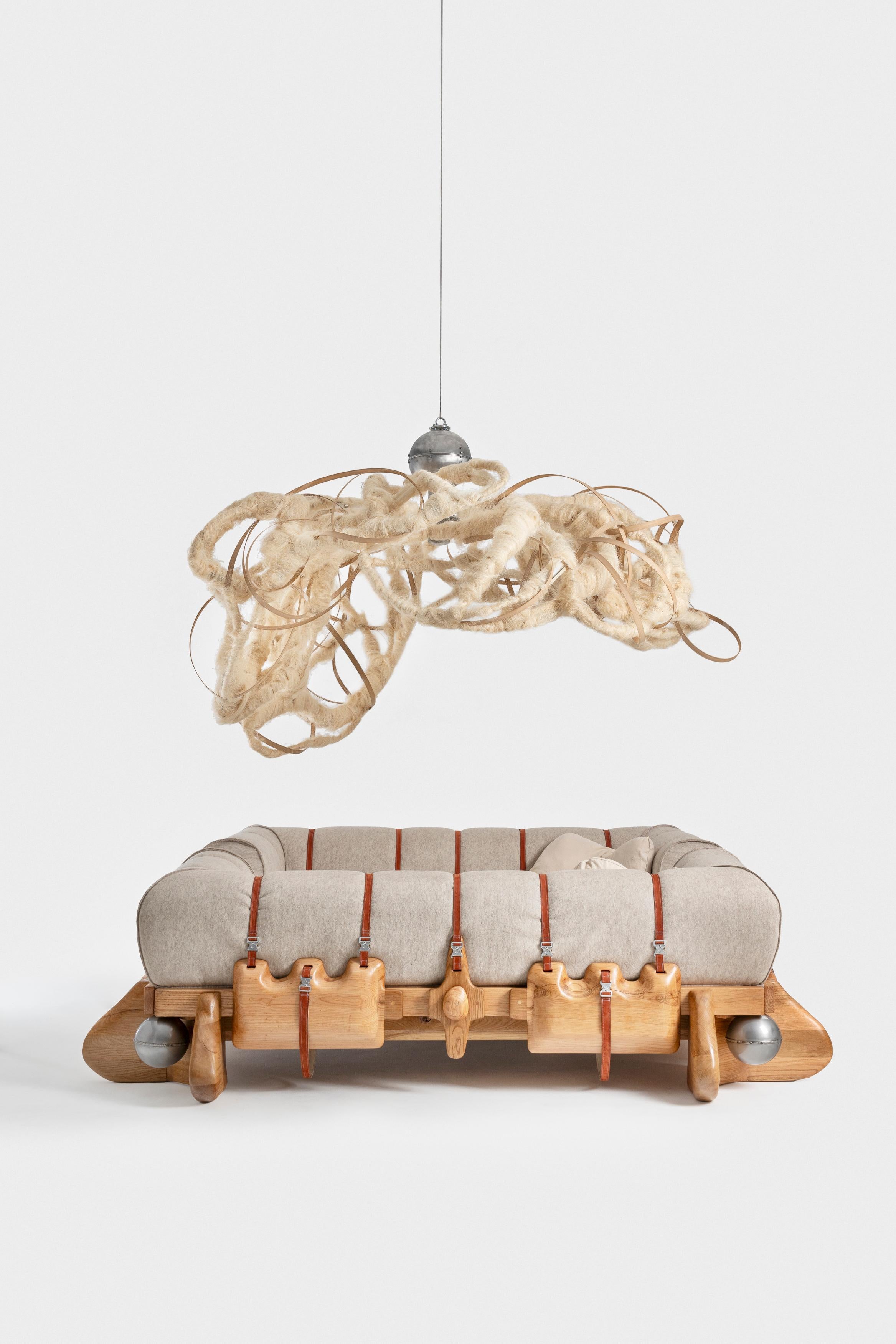 Belgian Somnia Lumen chandelier in Loofah fillasse and fibers by Espace Aygo For Sale