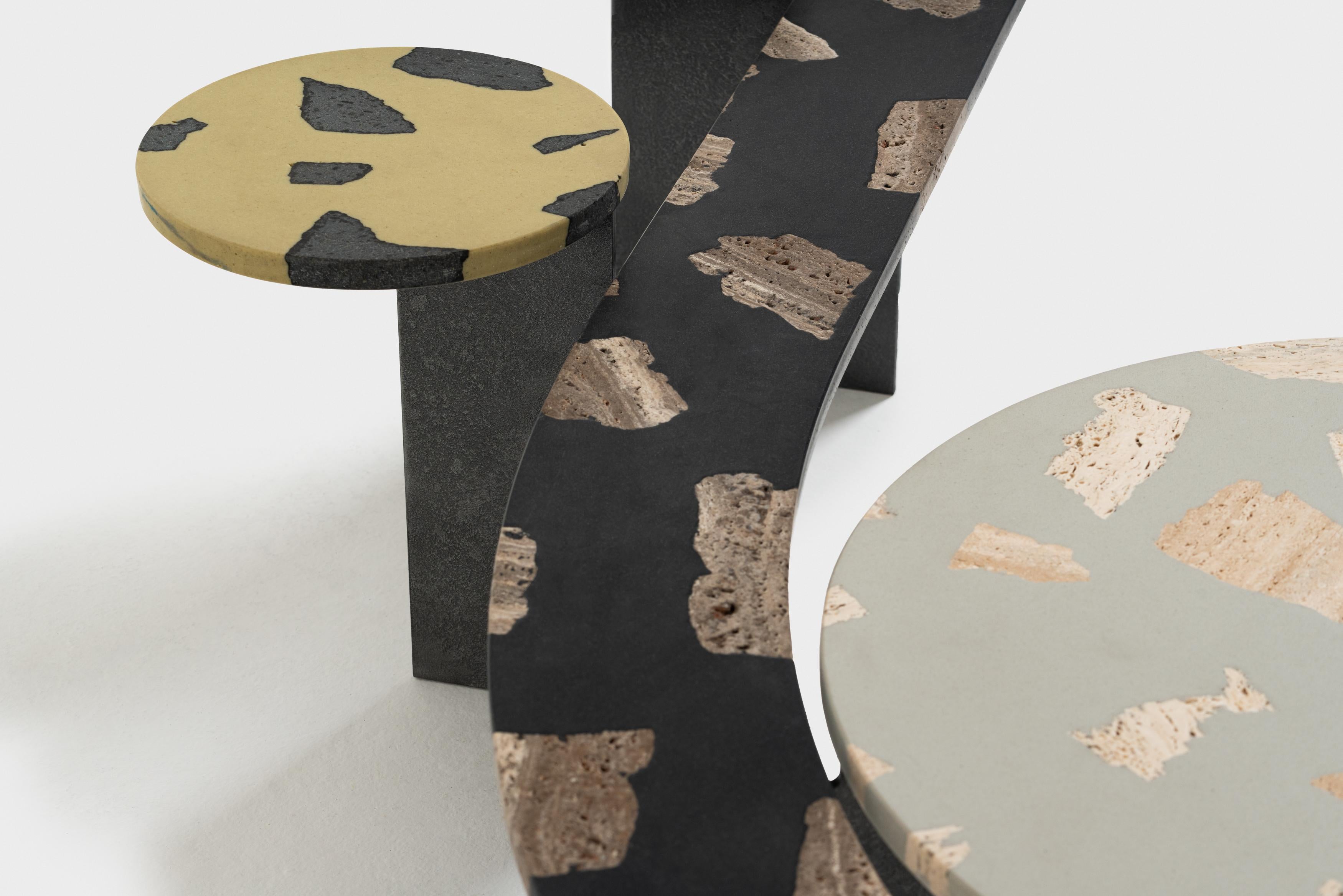 Mesa de centro Mimante 01 de travertino y piedra de lava de Andrea Steidl Italiano en venta