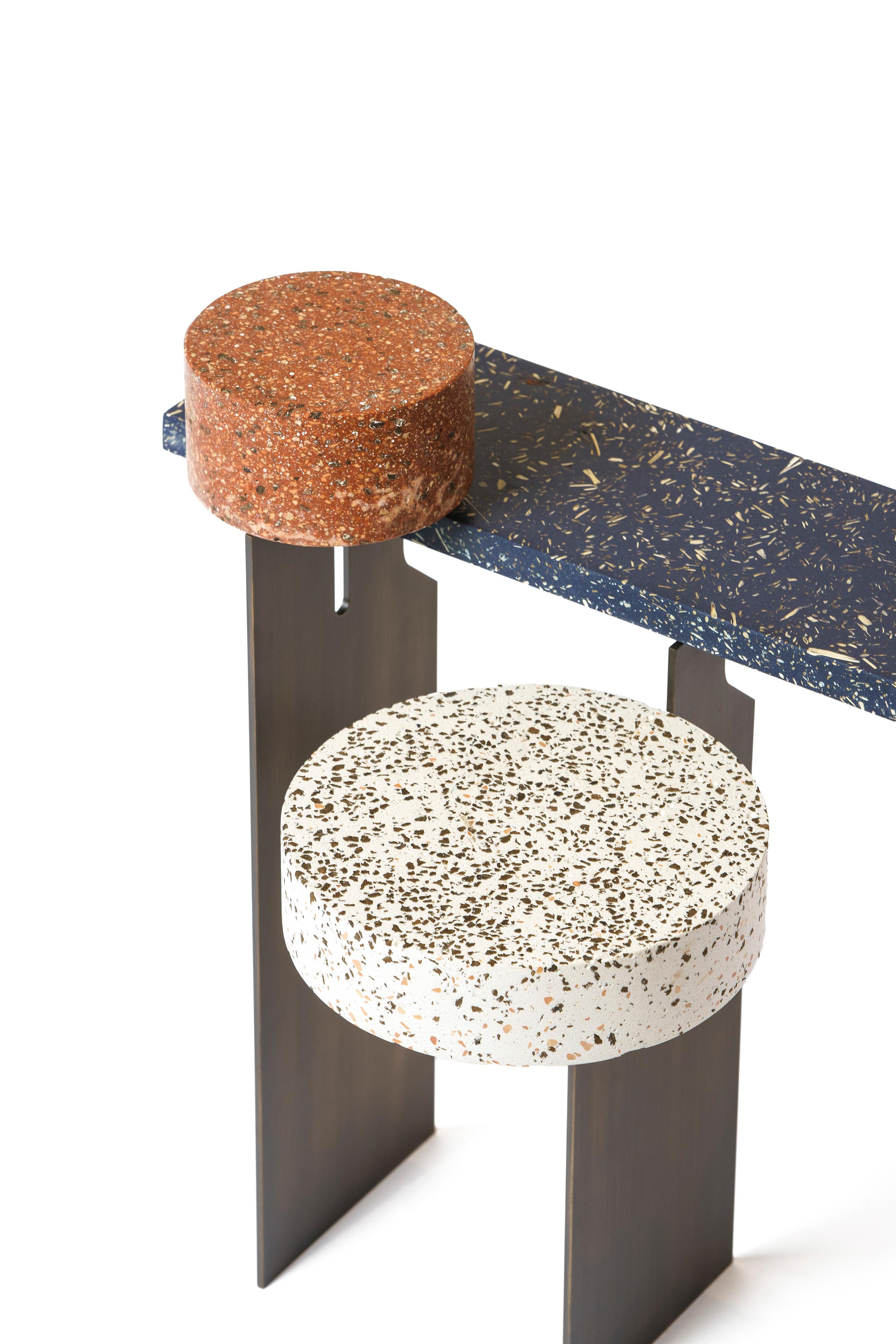 Bronzed Mimante 05 coffee table in lava stone, cork and hemp by Andrea Steidl For Sale