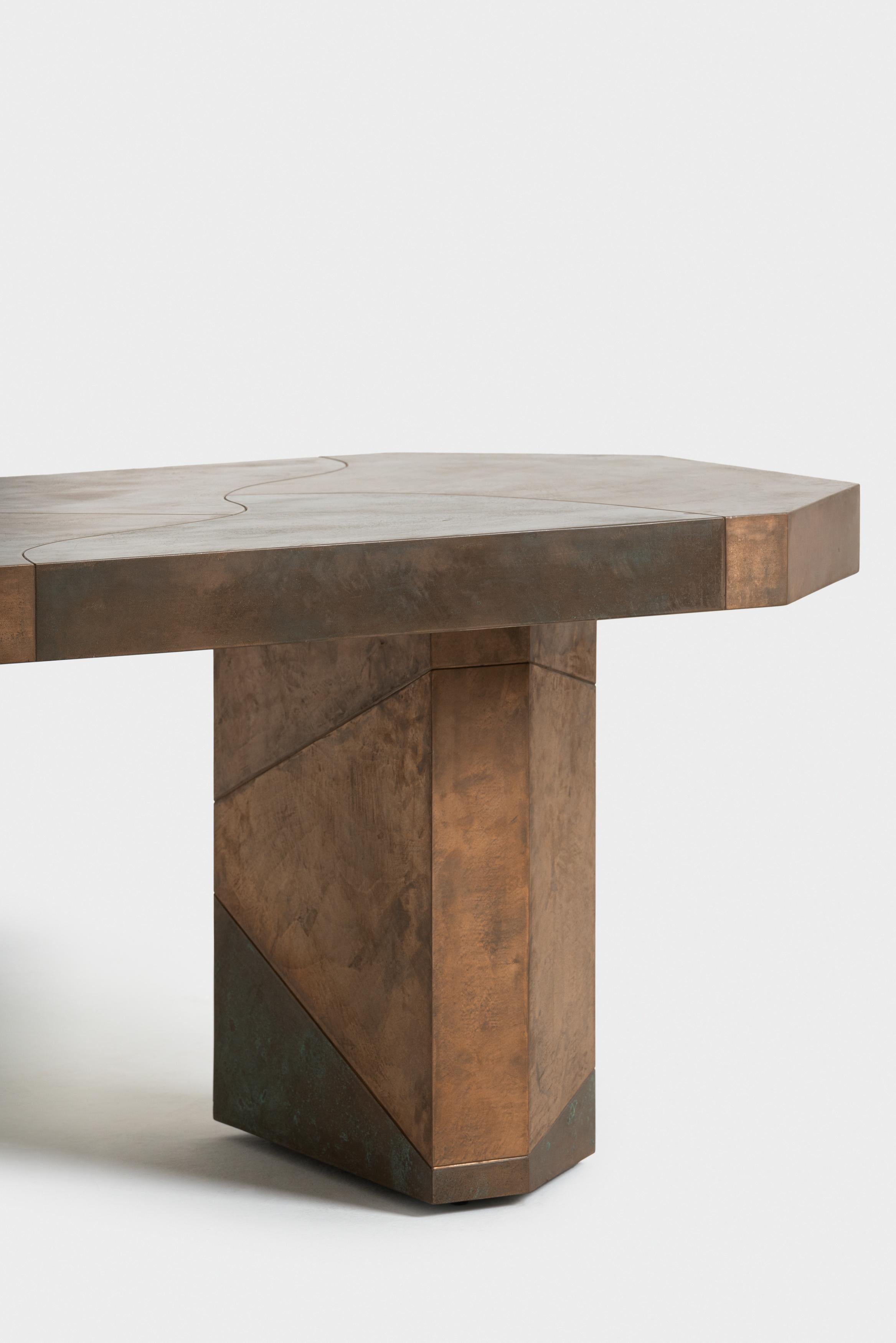 Italian Callisto dining table in poplar wood and bronze by Matteo Cibic For Sale