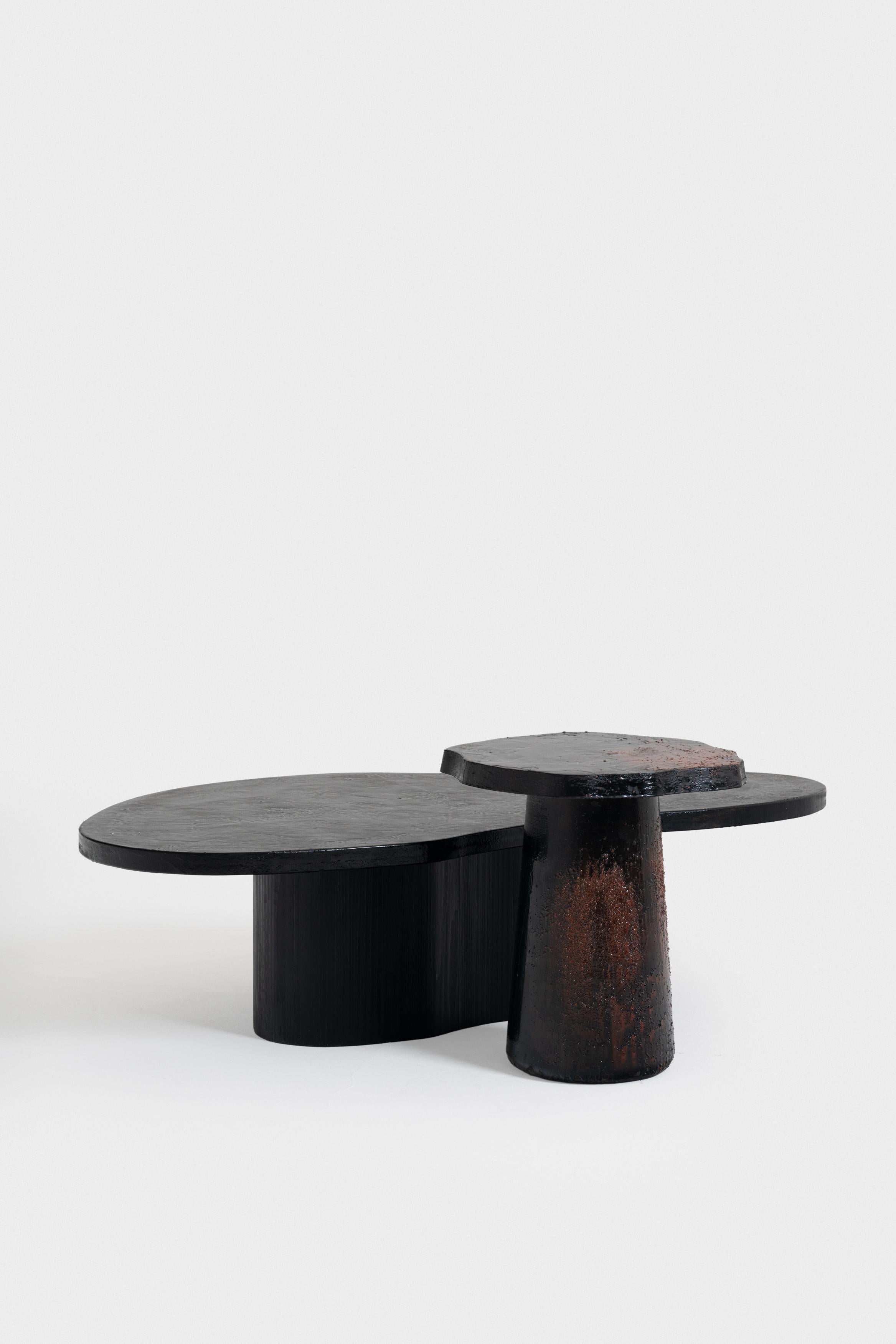 Hand-Painted Tessella FBeta coffee table in handpainted Fir wood and MDF by ROU Materiaal For Sale