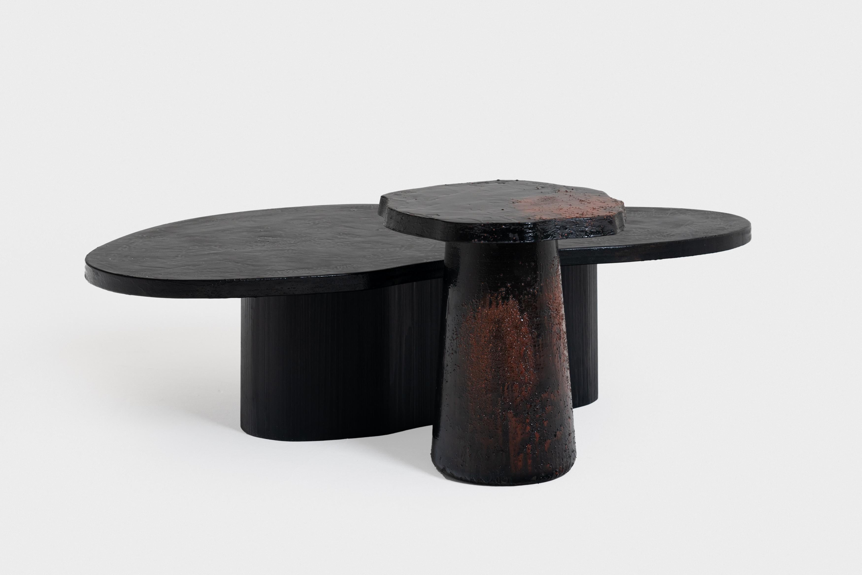 Italian Cork coffee table in handpainted MDF with resin finishes by ROU Materiaal For Sale