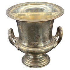 Neoclassical-style silver-plated metal champagne bottle cooler