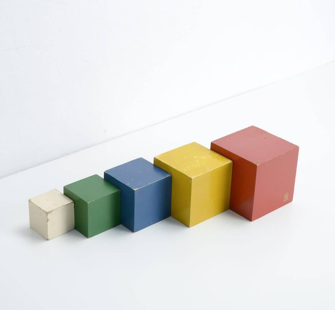 20th Century Colorful Set of Wooden Toy Cubes For Sale