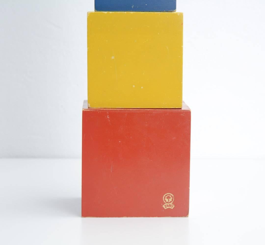 Dutch Colorful Set of Wooden Toy Cubes For Sale