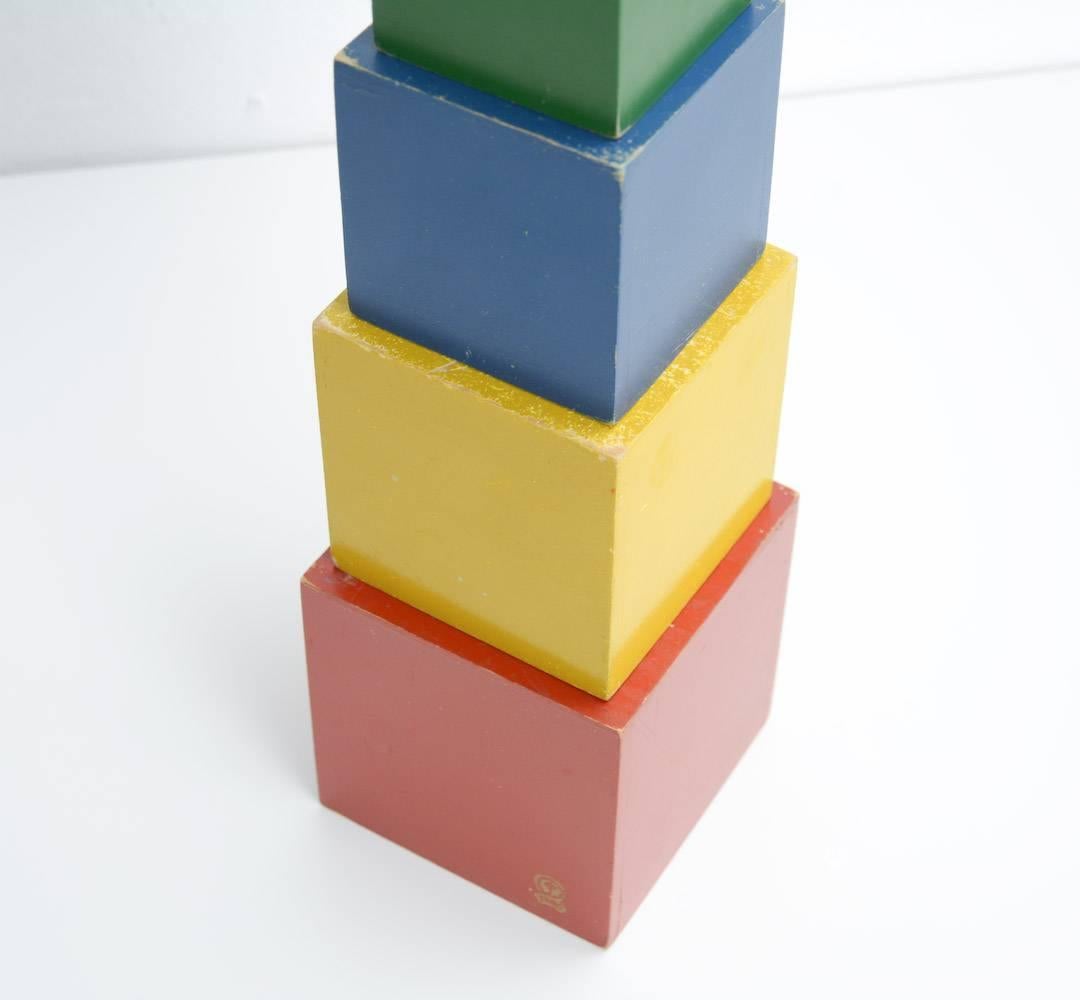 Mid-Century Modern Colorful Set of Wooden Toy Cubes For Sale