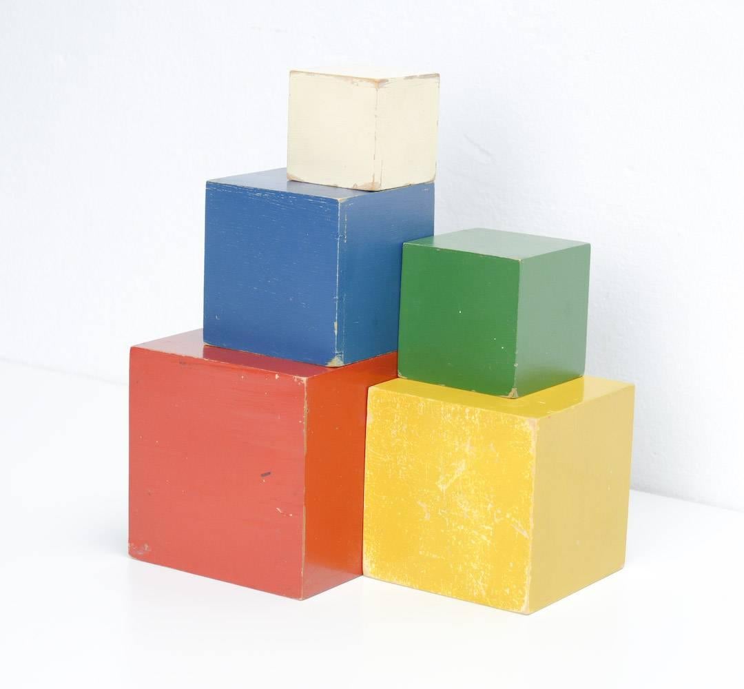 Colorful Set of Wooden Toy Cubes For Sale 2