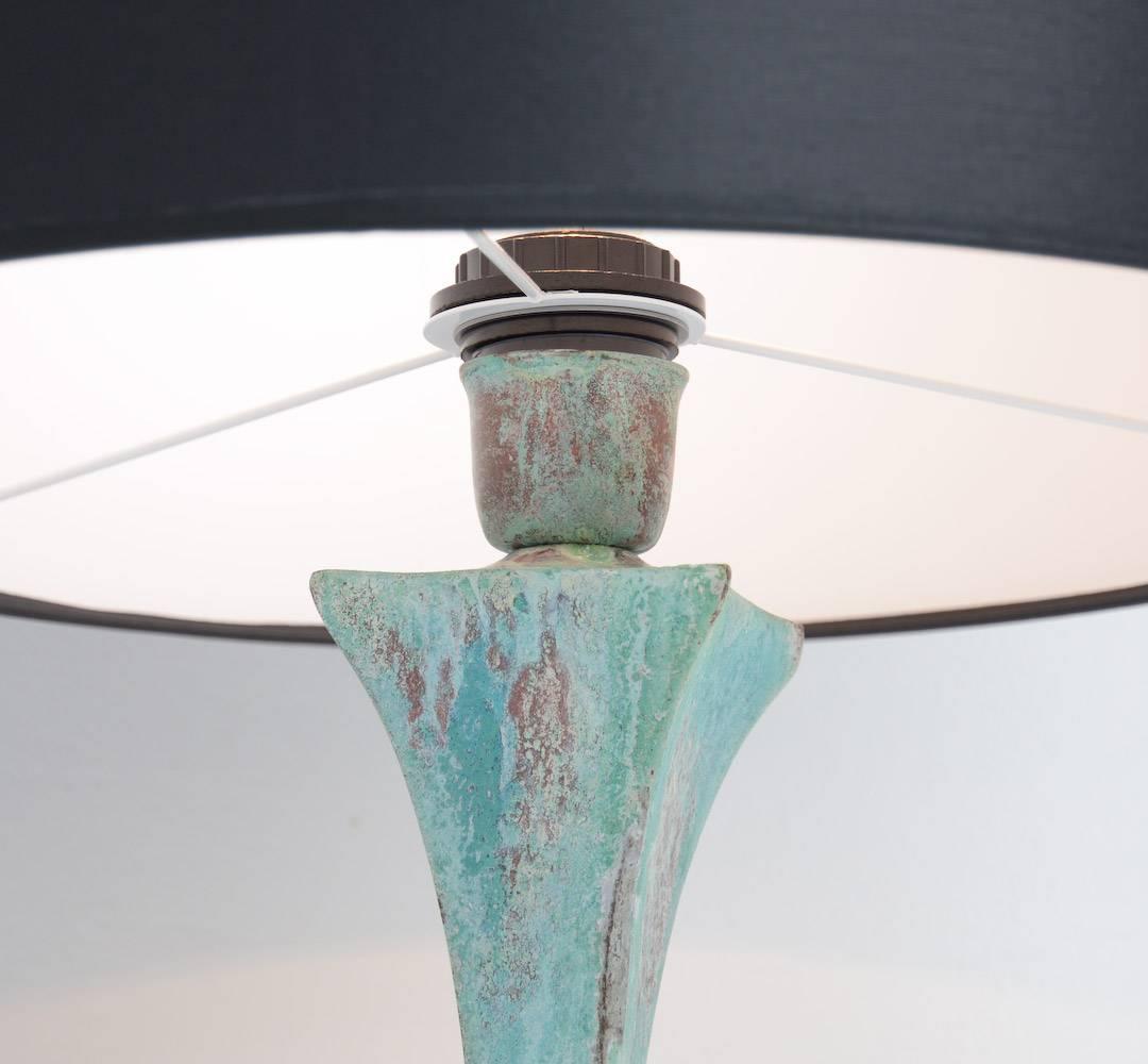 Belgian Elegant Oxidized Copper Table Lamp For Sale