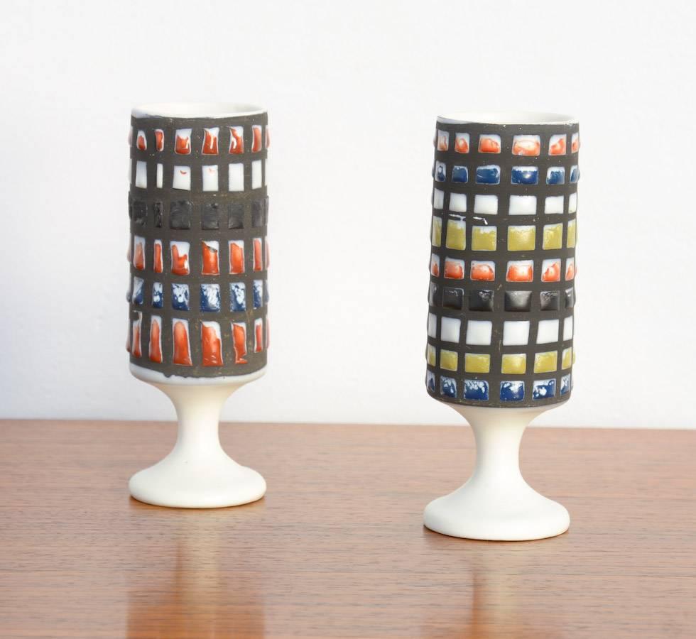 Mid-Century Modern Pair of Multicoloured Vases by Roger Capron, 1950s