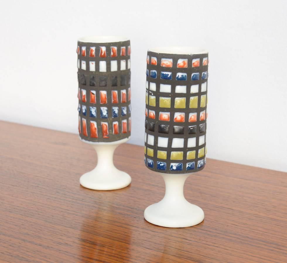 French Pair of Multicoloured Vases by Roger Capron, 1950s