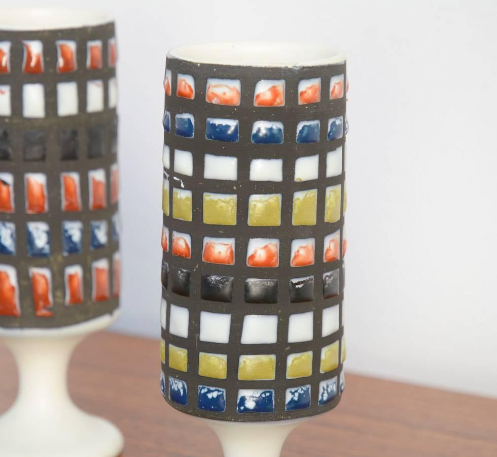Glazed Pair of Multicoloured Vases by Roger Capron, 1950s