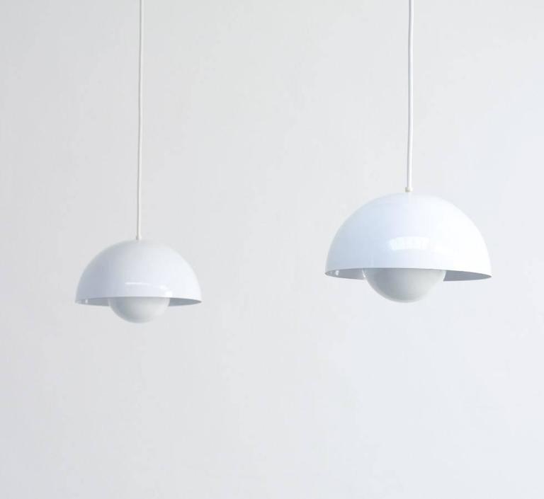 Pair Of White Flower Pot Hanging Lamps By Verner Panton At 1stdibs The Flower Pot Hanging Lamp Was Designed By Verner Panton In 1968 It Is One
