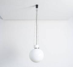 Minimal White Glass Globe Pendant Lamp by Glashütte Limburg
