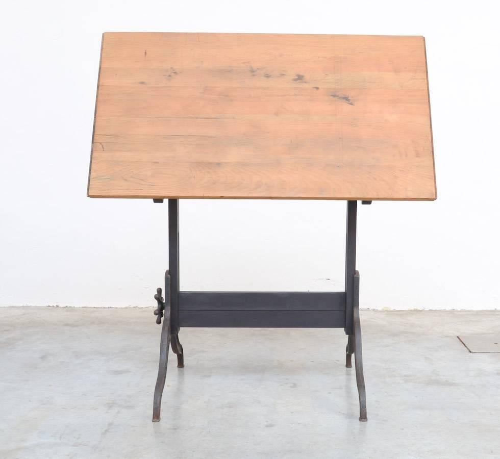 Cast Old American Industrial Drafting Table