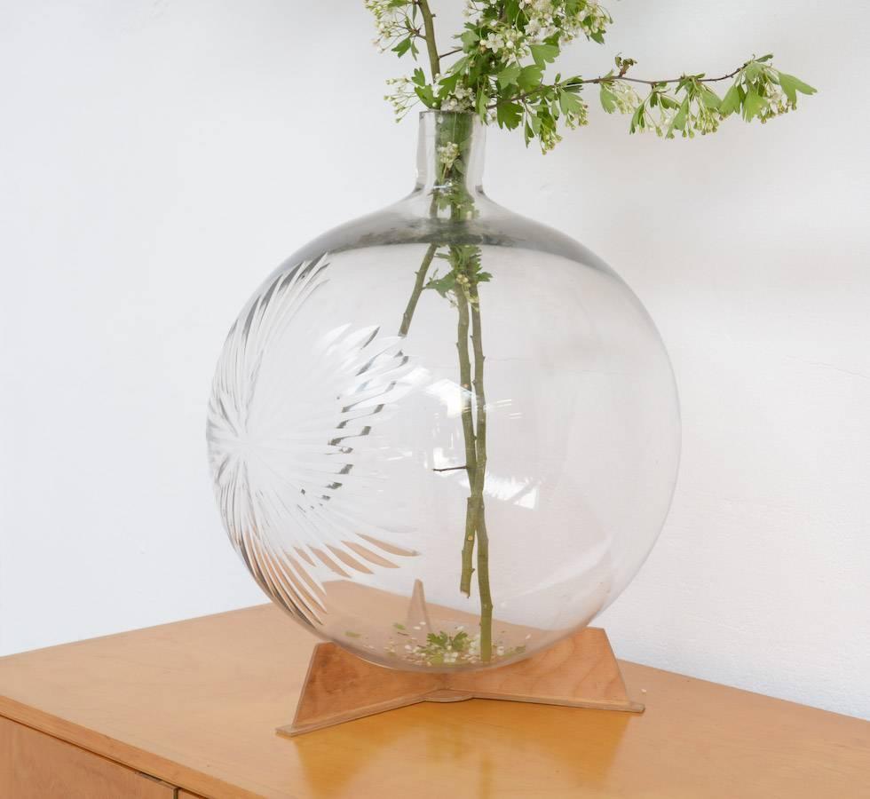 Belgian Rare Crystal Glass Globe Vase by Val Saint Lambert