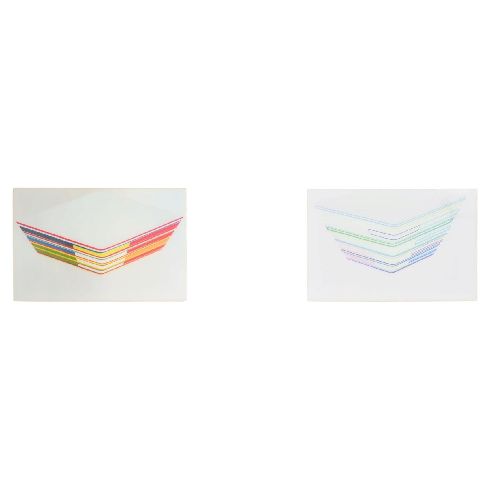 Set of 2 Abstract Art Works in Plexiglass For Sale