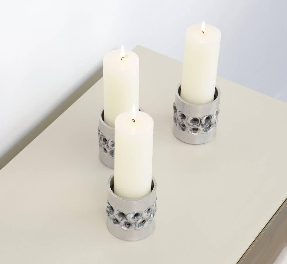 Mid-Century Modern Trio of Brutalist Aluminum Candle Holders by Aluclair, Belgium