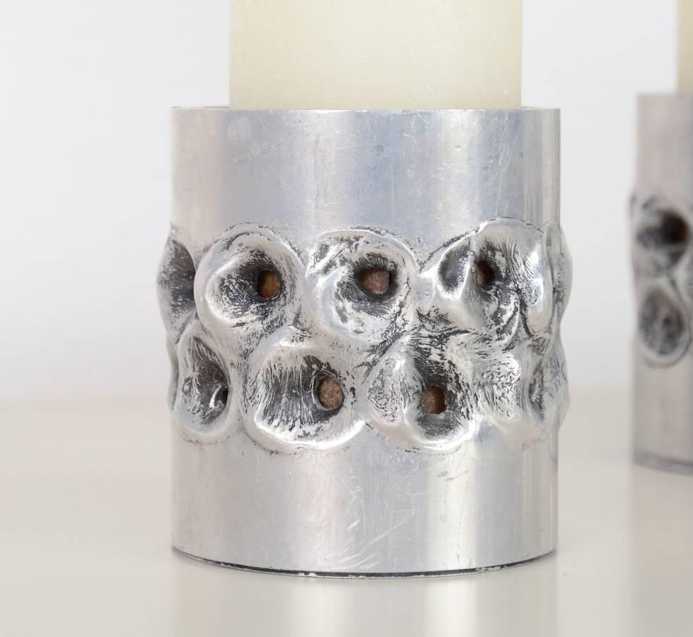 Belgian Trio of Brutalist Aluminum Candle Holders by Aluclair, Belgium