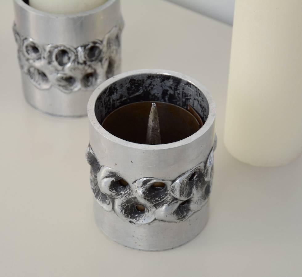 Trio of Brutalist Aluminum Candle Holders by Aluclair, Belgium In Excellent Condition In Vlimmeren, BE