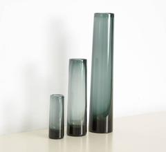 Trio of Cylinder Art Glass Vase by Per Lütken for Holmegaard, 1961