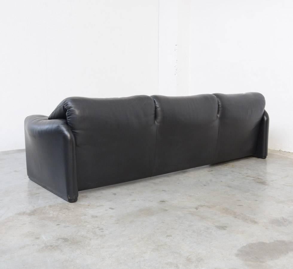 Leather Maralunga Three-Seat Sofa by Vico Magistretti for Cassina