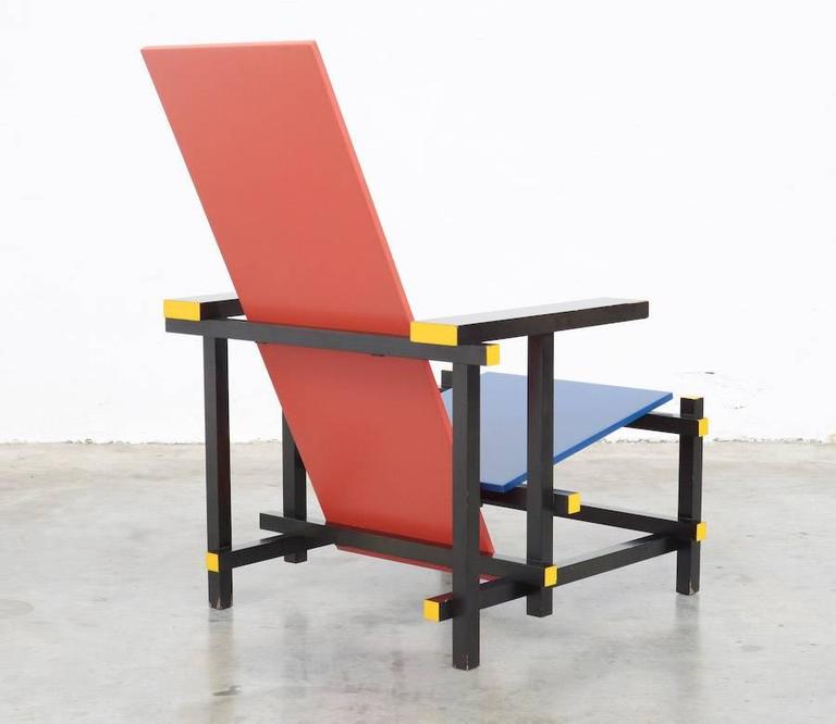 De Stijl Red and Blue Chair by Gerrit Rietveld for Cassina