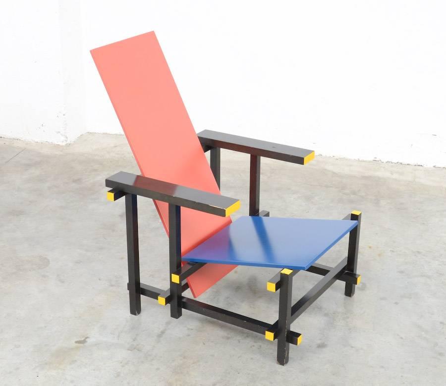 De Stijl Red and Blue Chair by Gerrit Rietveld for Cassina
