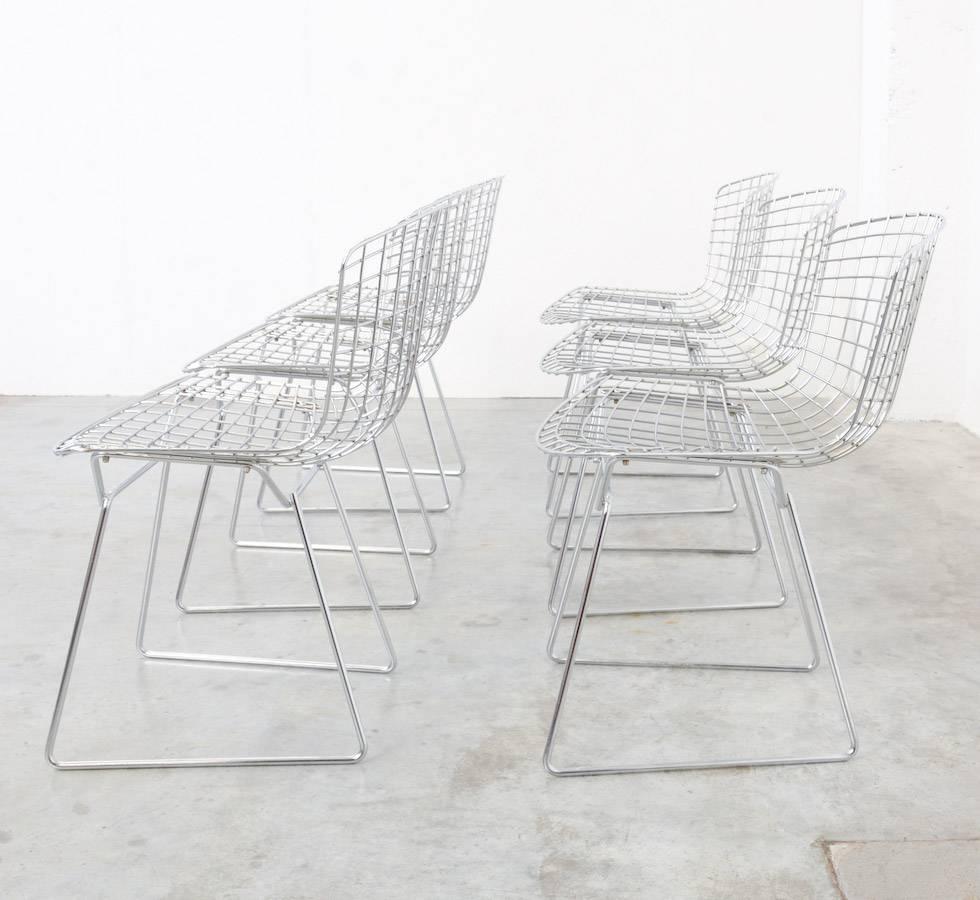 Mid-Century Modern Set of Six Wire Chairs by Harry Bertoia for Knoll International De Coene