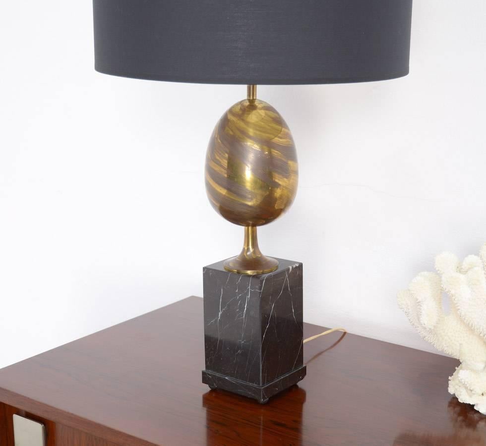 Modern Black Marble and Brass Table Lamp