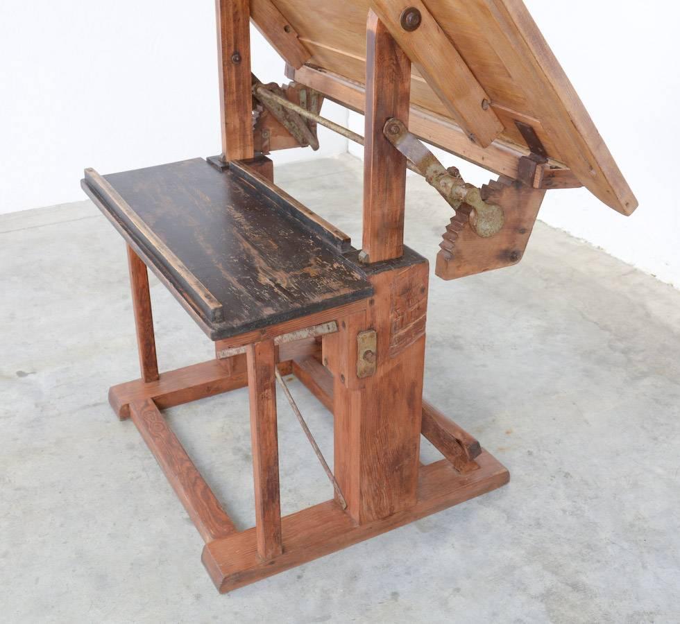 20th Century Impressive Industrial Wooden Drafting Table