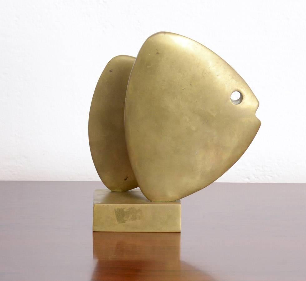 Modern Small Bronze Abstracted Fish Sculpture by Somchai